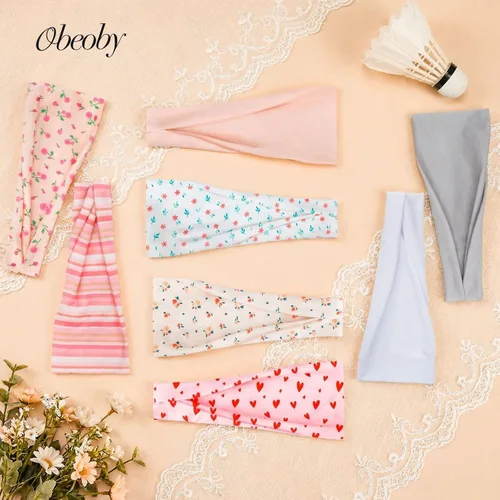 Miniatura 7 de obeoby Diademas bohemias para mujer, paquete de 8 diademas con estampado floral rosa, antideslizantes, para niñas, para el día de San Valentín