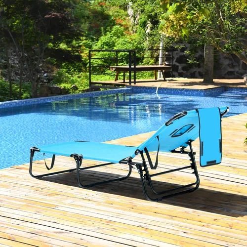 Miniatura 2 de GYMAX Silla de bronceado, silla de playa de 350 libras con agujero para la cara, almohada lavable y correa de transporte, tumbona plegable