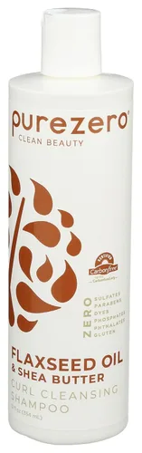 Purezero Champú de aceite de linaza y manteca de karité, cuidado de rizos, para desenredar y desencadenar el cabello rizado, ideal para cabello