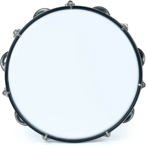 Miniatura 2 de MUSCELL Pandereta para adultos, pandereta de plástico de mano con tambor de doble fila de cascabeles metálicos, instrumento musical - 8 pulgadas