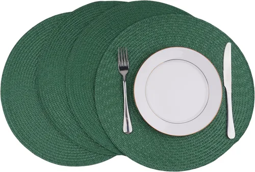 Miniatura 9 de Juego de 4 manteles individuales redondos trenzados, lavables, fáciles de limpiar, para mesas de comedor, tejidos, antideslizantes, resistentes al