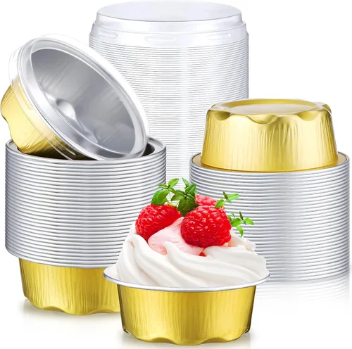 Miniatura 12 de Eaasty 150 tazas para hornear con tapas, forros para magdalenas de 1.6 onzas, papel de aluminio, mini moldes para tartas, pequeños recipientes Negro