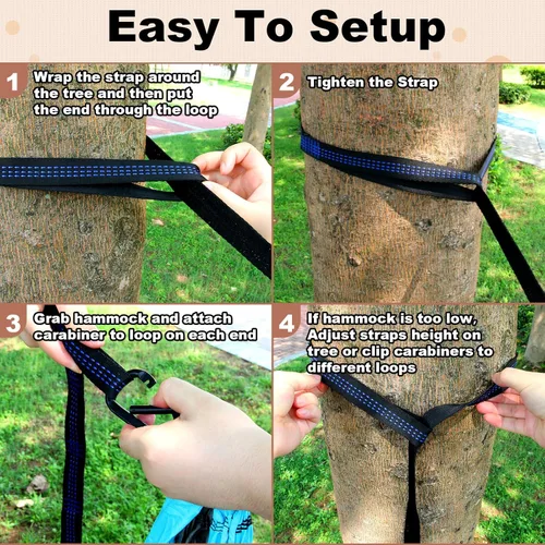 Miniatura 5 de SZHLUX Hamaca de camping doble y individual Hamacas portátiles con 2 correas de árbol, ideal para senderismo, mochileros, caza, al aire libre