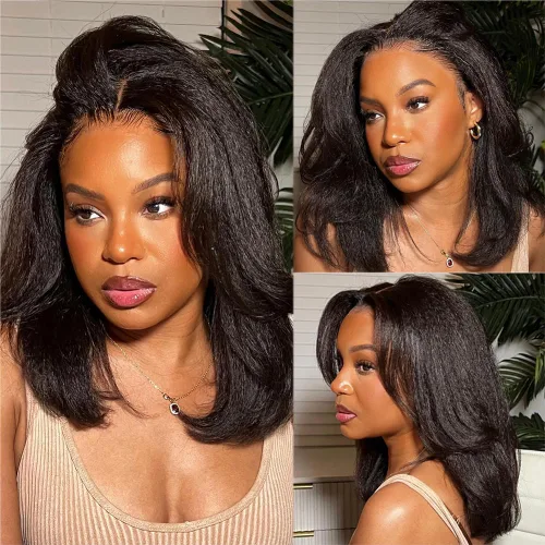 Julia Hair Peluca Bob Recta Yaki Ligera de 10 Pulgadas 100% Cabello Humano Sin Pegamento Bye Bye Knots Encaje HD 7x5 Precortada Despuntada Peluca