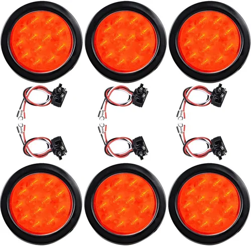 Miniatura 58 de Kit de tapones de cableado con cubierta de hule para luz trasera LED redonda de 4", 12 ledes, para RV, camioneta Luz roja - Lente transparente