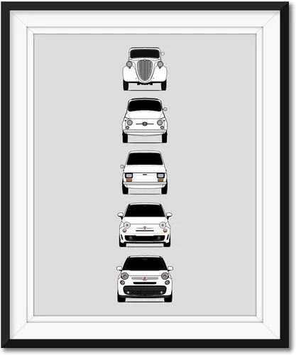 Miniatura 8 de Custom Car Posters Póster hecho a mano compatible con Fiat 500 generaciones e impresión de Fiat 500 (Topolino, 500 Nuova, 126, 500 L), multicolor
