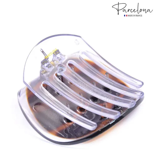 Miniatura 3 de Parcelona France Onde Leopard Tortoise Shell Clear Celluloid Side Slide en agarre seguro pinza de pelo fino de pato para yoga -2 3/4 pulgadas marrón