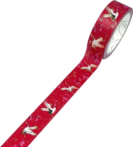 Miniatura 2 de allydrew Cinta adhesiva Washi de lámina dorada poética, 0.591 in x 16.4 ft, grúas en rojo