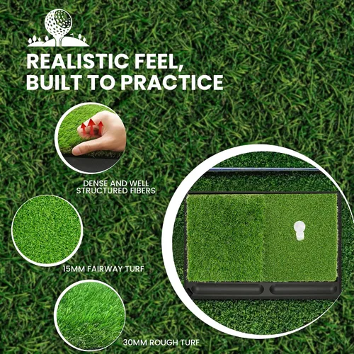 Miniatura 7 de NEWCARE Golf Hitting Mat with Curved Ball Tray, 3-in-1 Golf Practice Mat, Fairway Rough Putting Surfaces, Non-Slip Rubber Base, Portable Golf