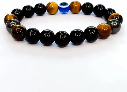 Miniatura 55 de Pulseras de triple protección con piedra de ojo de tigre de obsidiana negra con hematita para hombres y mujeres, pulsera de piedra curativa