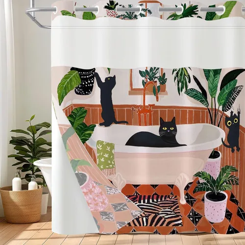 Miniatura 34 de Cortina de Ducha Divertida de Gato Lindo Divertido Árbol de Gato de Dibujos Animados Cortinas de Ducha para Baño Boho Anime Gatitos Niños Granja