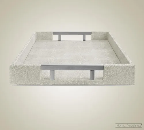 Miniatura 4 de Home Redefined - Moderna y elegante bandeja rectangular de 17.5 x 12 pulgadas, estilo shagreen, color azul bebé claro, con aspecto de cuero falso