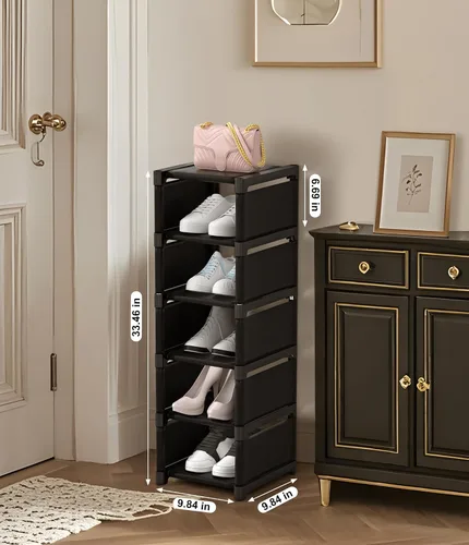 Miniatura 3 de Zapatero estrecho de 6 niveles, organizador vertical de zapatos de espacio pequeño, estante compacto de 9.84 pulgadas para armario y entrada