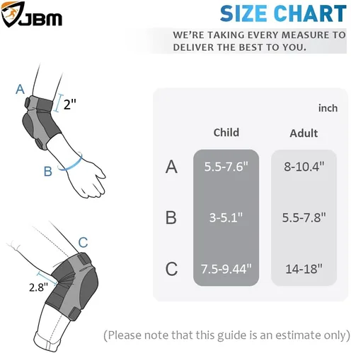 Miniatura 6 de JBM Rodilleras para adultos y niños, coderas y muñequeras para patinaje en línea, patinaje sobre ruedas, monopatín, scootering Azul