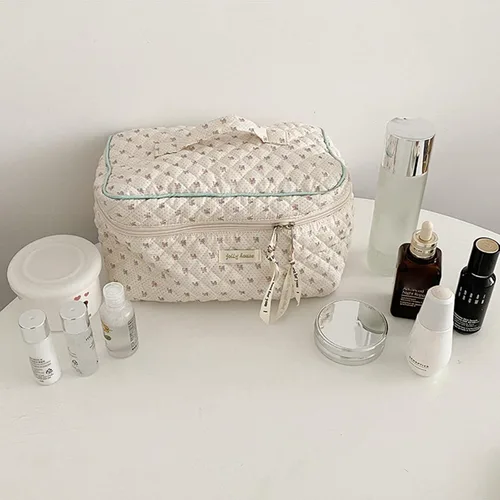 Miniatura 2 de Bolsa de maquillaje de algodón Bolsa de lavado Bolsa de almacenamiento de gran capacidad Cosméticos Mujeres Organizador de viaje Bolsas de Beige