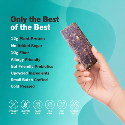 Miniatura 4 de Amrita Paquete variado de 6 sabores sin nueces, barras de proteína vegana (12 unidades) Barra de proteína a base de plantas de 11g a 12g Sin
