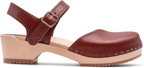 Miniatura 10 de Sandgrens Zuecos de madera sueca hechos a mano para mujer, sandalias de tacón bajo Zaragasso