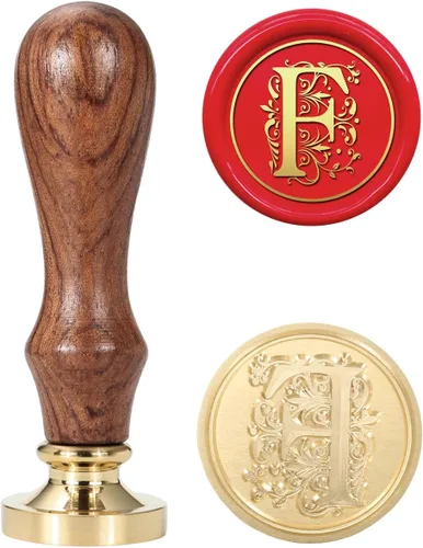 Miniatura 9 de Yoption - Sello de cera con diseño de letra S, cabeza de latón floral vintage, mango de madera, sello inicial del alfabeto, para invitación