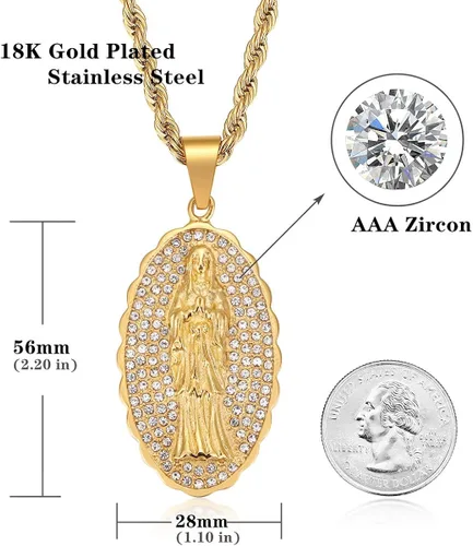 Miniatura 2 de ROWINCO - Collares colgantes chapados en oro de 18 quilates con colgante de Virgen María Chian para hombres y mujeres ovalados para Nuestra Señora