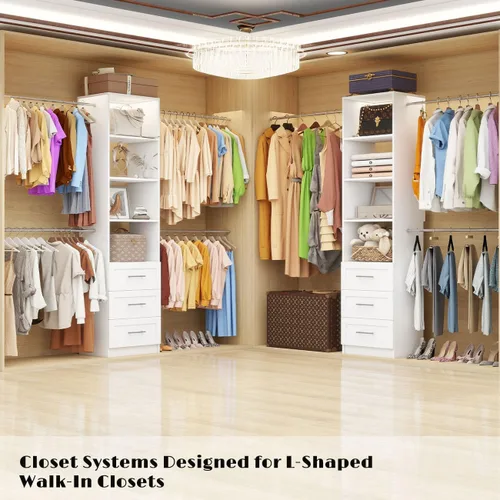 Miniatura 3 de Sistema de armario con 6 cajones, sistema organizador de armario modular de madera con 8 estantes, 8 varillas expandibles para colgar, montaje