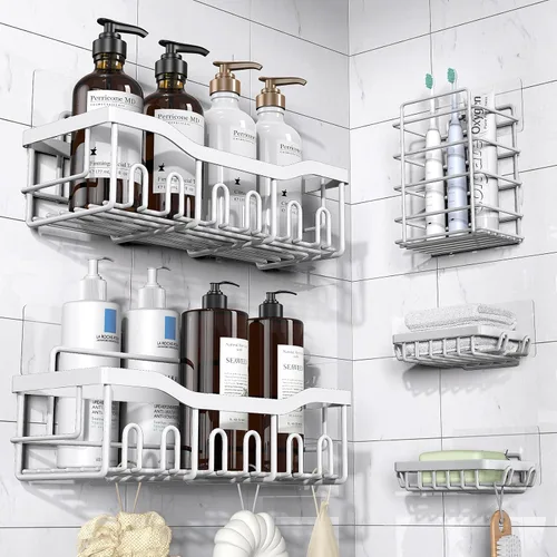 Miniatura 14 de EUDELE - Organizador de Ducha Adhesivo, Paquete de 5 Organizadores de Baño de Acero Inoxidable Resistente a la Oxidación con Gran Capacidad