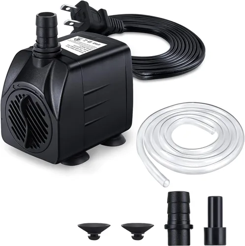 CWKJ Bomba de fuente, bomba de agua sumergible de 160 GPH(10 W, 600 L/H), bomba de agua duradera para fuente al aire libre con tubo de 4.9 pies (ID