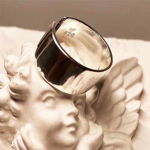 Miniatura 14 de Anillos de banda ancha de plata de ley 925 vintage hechos a mano para mujeres/hombres, anillo ajustable para el pulgar