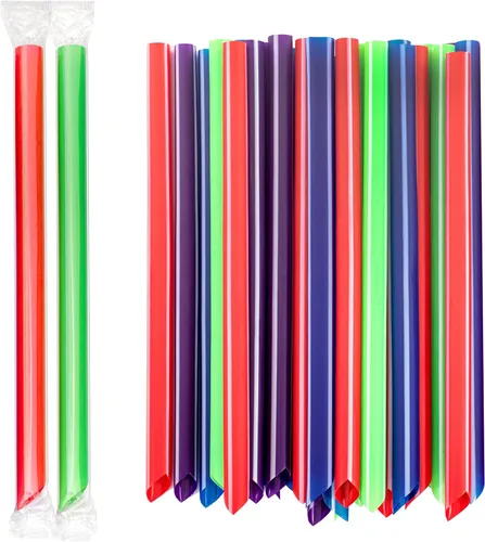 Miniatura 8 de Fit Meal Prep Paquete de 100 popotes desechables de plástico coloridos para batidos de 8 pulgadas, sin BPA, envueltas individualmente para batidos