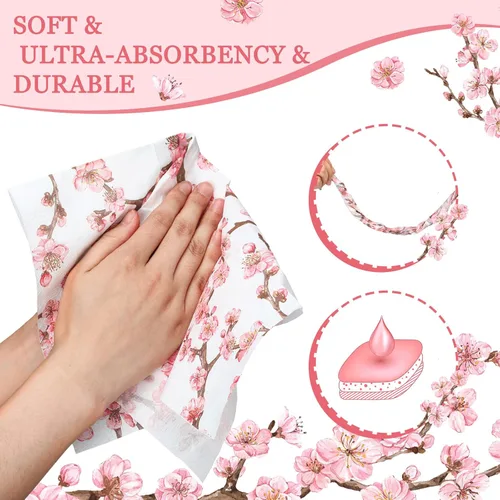 Miniatura 5 de Estune 200 servilletas de 2 capas desechables de papel con flores de papel para cena, servilletas de mano para baño, tocador, boda, vacaciones