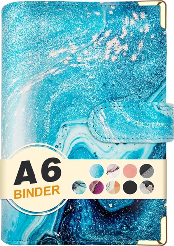 Miniatura 16 de Carpeta A6 recargable de piel sintética con 6 anillas, cubierta para cuaderno pequeño para papel de relleno A6, cubierta de planificador personal