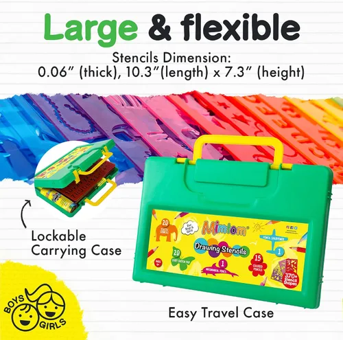 Miniatura 4 de Kit de plantillas de dibujo para niños, juego de 60 piezas de arte con más de 370 formas, bloc de bocetos y lápices de colores para manualidades