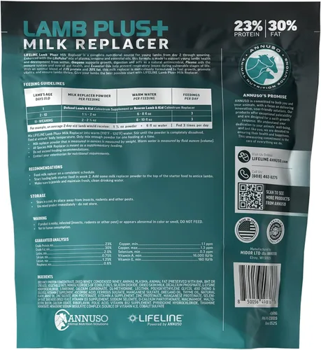 Miniatura 3 de ANNUSO LIFELINE Lamb Plus+ - Reemplazo de leche, bolsa de 6 libras, 23% de proteína y 30% de grasa, mejorado con LifePulse para mayor apoyo, fomenta