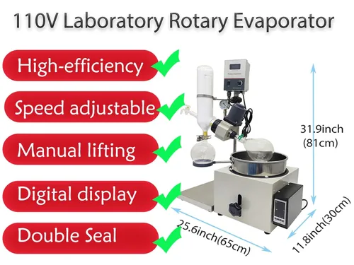 Miniatura 2 de Evaporador rotatorio de laboratorio de 110 V 2L sistema eléctrico de destilación al vacío con elevación de 4.724 in para aceites esenciales