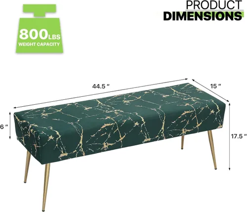 Miniatura 3 de Magshion Banco otomano de terciopelo de 45 pulgadas de longitud con patas de metal, banco de cama auxiliar con patas de metal dorado, banco tapizado