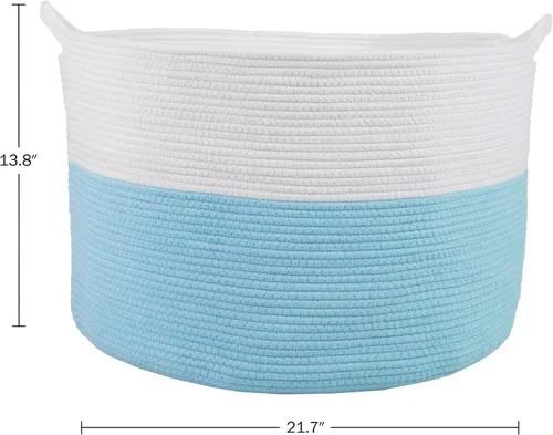 Miniatura 2 de Home-Complete - Cesta extragrande de cuerda de algodón con asas para lavandería, mantas, almohadas y almacenamiento de juguetes, cestas