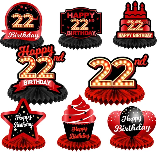Miniatura 53 de Feliz Cumpleaños 15 Centros de Mesa de Panal Rojo y Negro Globos Decoración Temática de Mesa Decoraciones de Mesa Adornos de Mesa para Niñas Mujeres