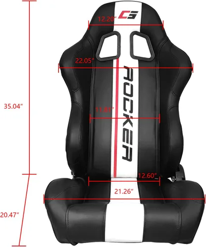Miniatura 6 de IKON MOTORSPORTS, Asientos universales para vehículos de carreras con deslizadores dobles, de piel sintética negra con rayas blancas, reclinable