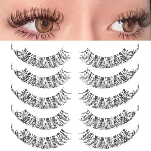 Miniatura 8 de Pestañas de ojo de gato parecen extensiones de pestañas, pestañas de tira rusa con banda transparente, aspecto natural, pestañas delgadas, volumen