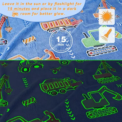 Miniatura 4 de LOKOZ Manta de Construcción Manta de Camión que Brilla en la Oscuridad Manta de Forro Polar para Niños Mantas Lindas de Construcción para Niños