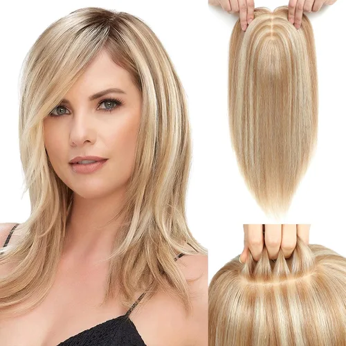 Miniatura 28 de Aimeolyn Toppers de cabello para mujer, cabello humano real, sin flequillo, extensiones de cabello superior para adelgazar, base de encaje Haisr