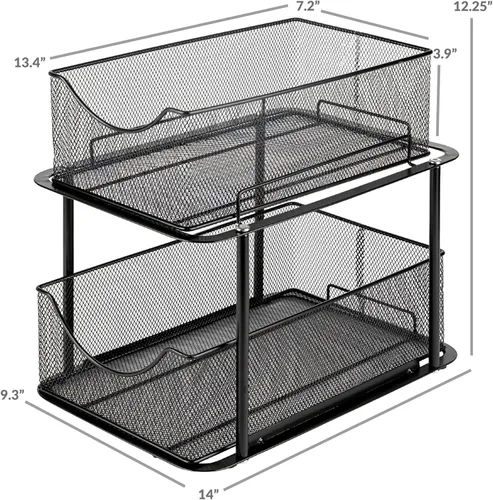 Miniatura 3 de Sorbus Organizador de metal para debajo del fregadero de 2 niveles para baño, cocina, cajones deslizantes de malla de acero fuerte para debajo
