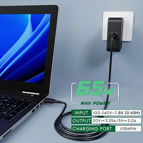 Miniatura 9 de Fancy Buying Cable USB de 65 W, 40 W, 6 pines (no punta cuadrada, no USB tipo C) Adaptador de cargador para Lenovo Yoga 3 Pro-1370 Yoga 3-1170 Yoga