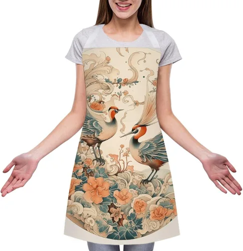 Miniatura 3 de MUSM Apron for Adults - 27.6 X 31.5 Inch, Heavy-Duty Polyester Aprons with Two Large Pockets, Waterproof Painted Bird Pattern Kitchen Apron for