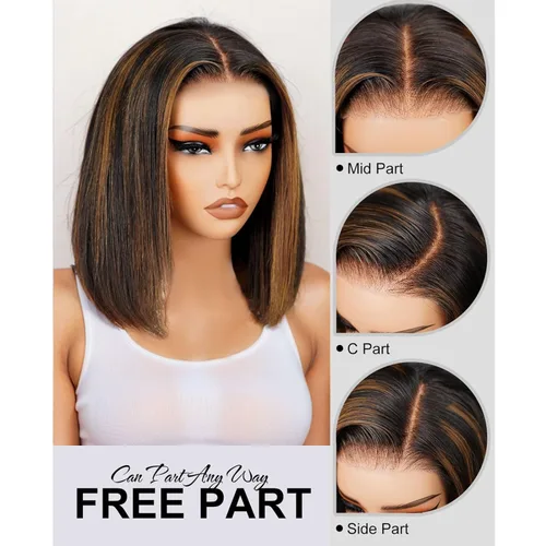 Miniatura 3 de RECOOL Peluca de cabello humano Bob de 5 x 6 con encaje frontal lacio, pelucas cortas, sin pegamento, cabello humano virgen brasileño, nudos