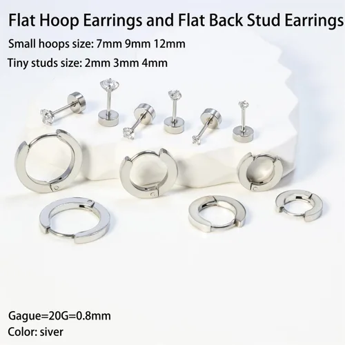 Miniatura 2 de Juego de aretes para múltiples piercings, 6 pares de aretes de aro pequeños chapados en oro de 14 quilates con parte trasera plana, aretes