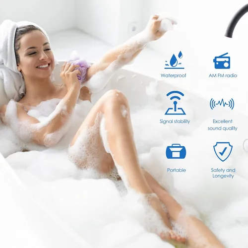Miniatura 6 de Radio de ducha con altavoz integrado, radio de baño colgante con perilla giratoria para una fácil afinación y control de volumen.