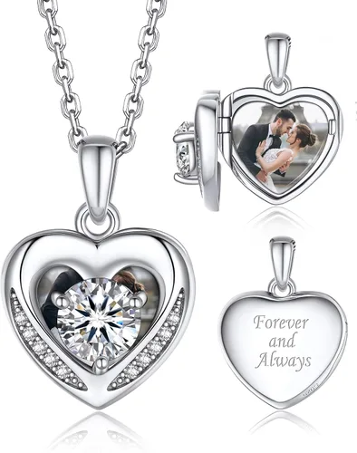 MomentWish Collar de corazón, collar de moissanita de 1 quilate para mujer, color D VVS1 moissanita 925, collar de corazón de plata de ley 925,