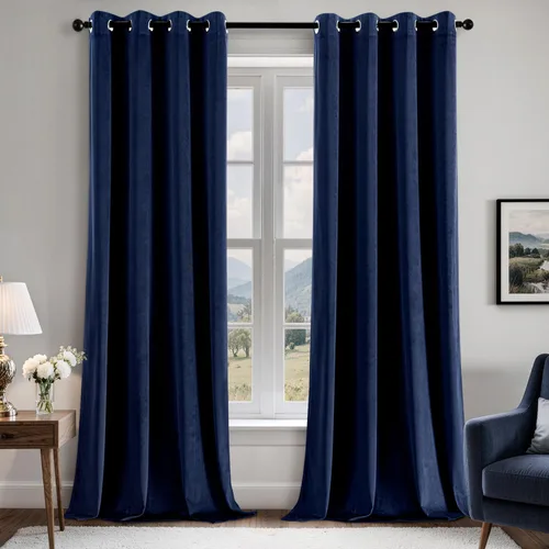 Miniatura 33 de EMEMA Juego de 2 paneles de cortinas de terciopelo de 63 pulgadas, con pestaña trasera y bolsillo para barra, cortinas con aislamiento térmico