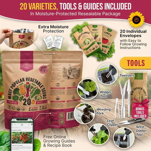 Miniatura 3 de Paquete variado de 20 semillas de verduras, más de 12,465 semillas de reliquia sin OMG para plantar verduras y frutas en paquetes de semillas