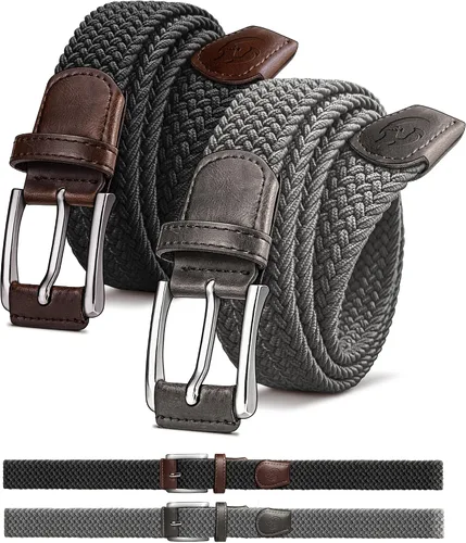 Miniatura 10 de Cinturón de golf para hombre, 2 unidades, cinturón elástico trenzado de 1 3/8 pulgadas, en caja de regalo para jeans casuales, deportes y trabajo